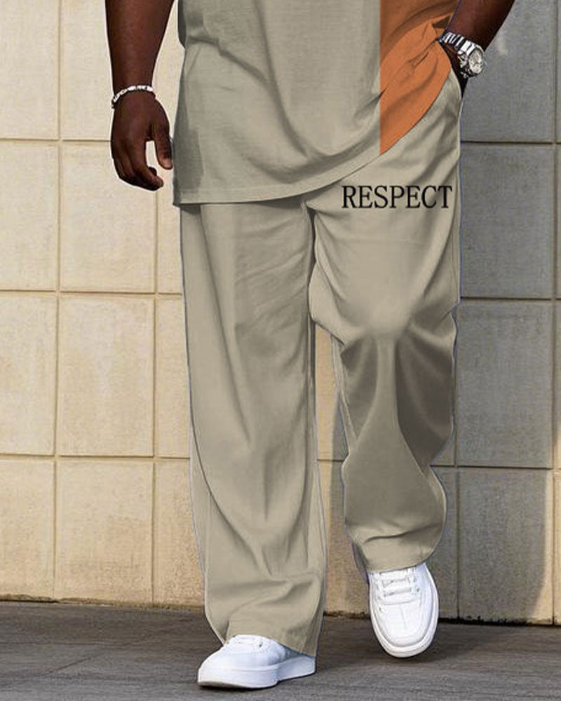 Big & Tall Khaki Colorblock Graphic T-Shirt Pants Set for big men view 3