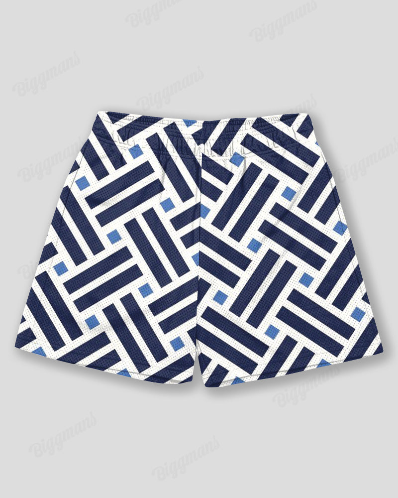 Big & Tall Blue Geometric Striped Athletic Shorts for big men