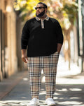 Big & Tall Colorblock Plaid Streetwear Polo Pants Set for big men view 1