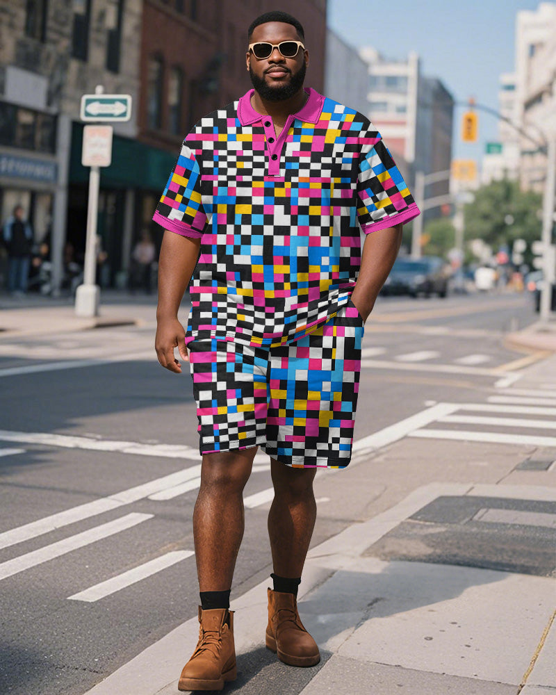 Big & Tall Colorblock Polo Shorts Set for big men view 1