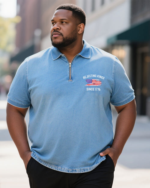 Big & Tall Denim Washed Graphic Short Sleeve Shirt for big men