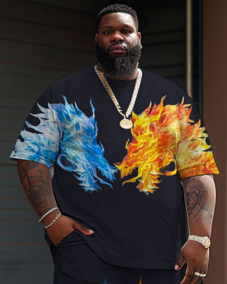 Big & Tall Graphic Streetwear Two-piece Set for big men view 3