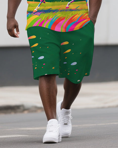 Big & Tall Graffiti Streetwear Polo Shorts Set for big men view 3