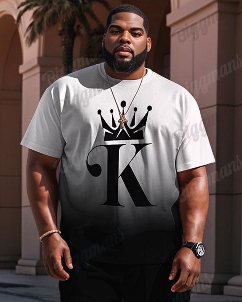 Big & Tall Black White Gradient T-Shirt Pants Set for big men view 5