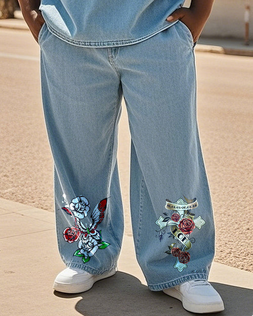 Big & Tall Denim Floral Streetwear Jeans for big men