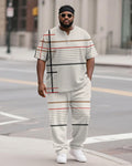 Big & Tall White Khaki Colorblock T-Shirt Pants Set for big men view 1