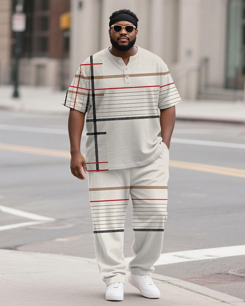 Big & Tall White Khaki Colorblock T-Shirt Pants Set for big men view 1