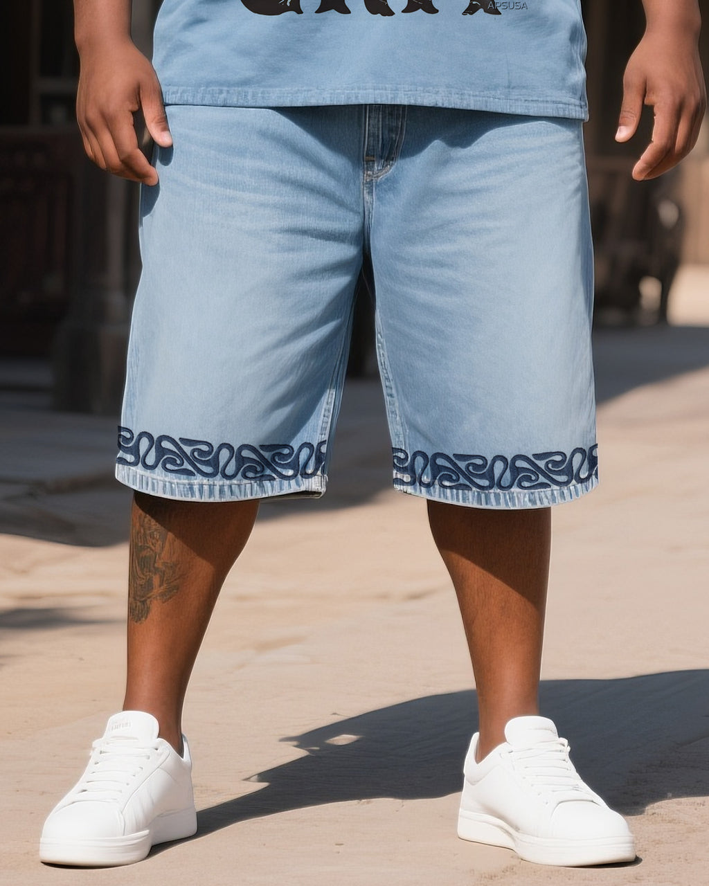 Big & Tall Western Denim T-Shirt Shorts Set for big men view 3