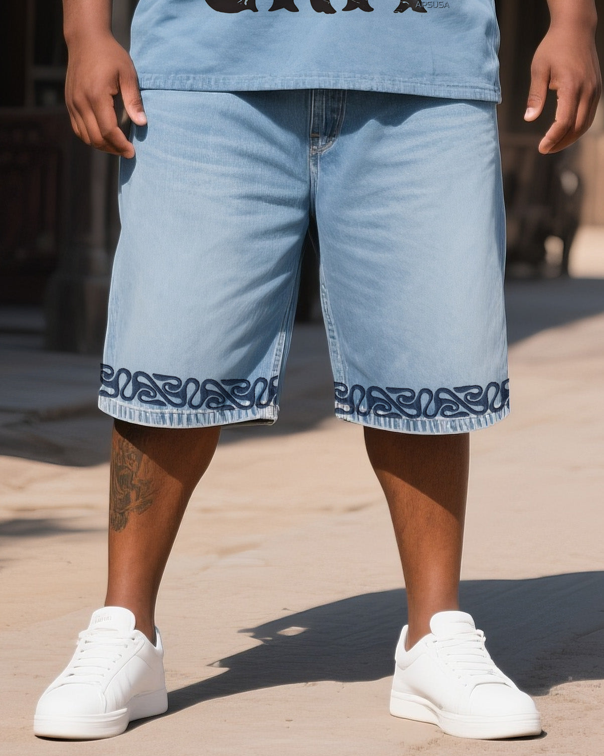 Big & Tall Western Denim T-Shirt Shorts Set for big men view 3