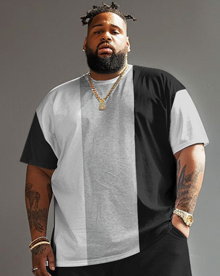 Big & Tall Black White Colorblock Two-piece Set for big men view 3