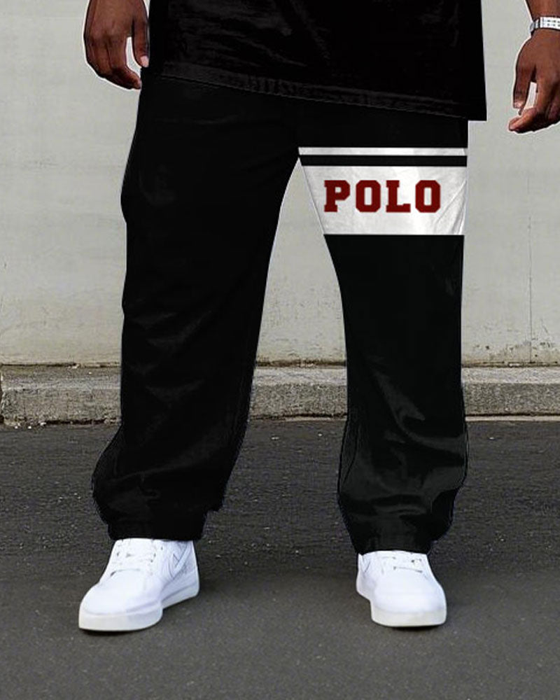 Big & Tall Black White Colorblock T-Shirt Pants Set for big men view 3