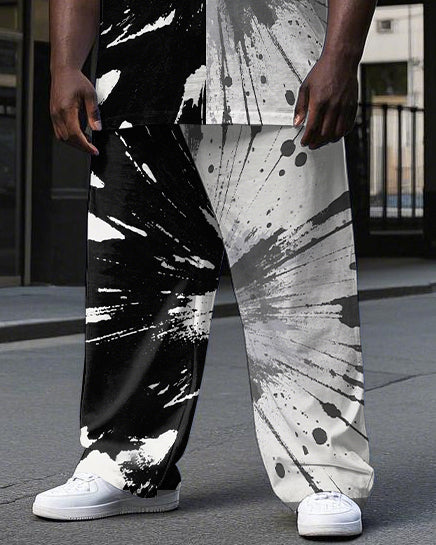 Big & Tall Black White Colorblock T-Shirt Pants Set for big men view 3