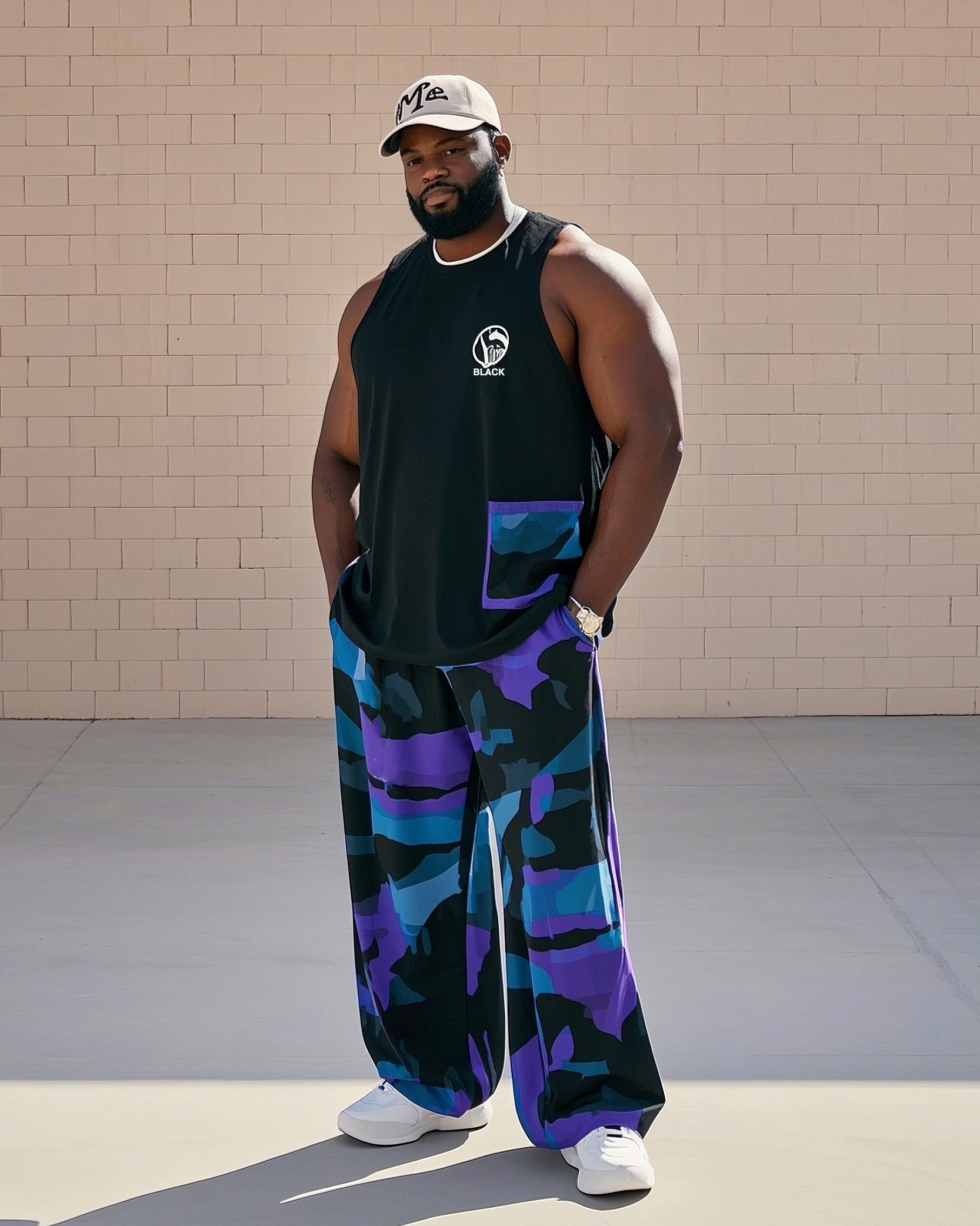 Big & Tall Camouflage Vest Pants Set for big men view 1