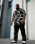 Big & Tall Black Business Casual T-Shirt Pants Set for big men view 1