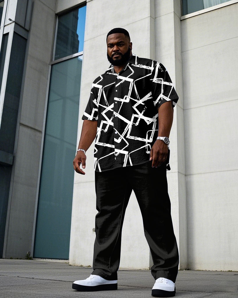 Big & Tall Black Business Casual T-Shirt Pants Set for big men view 1