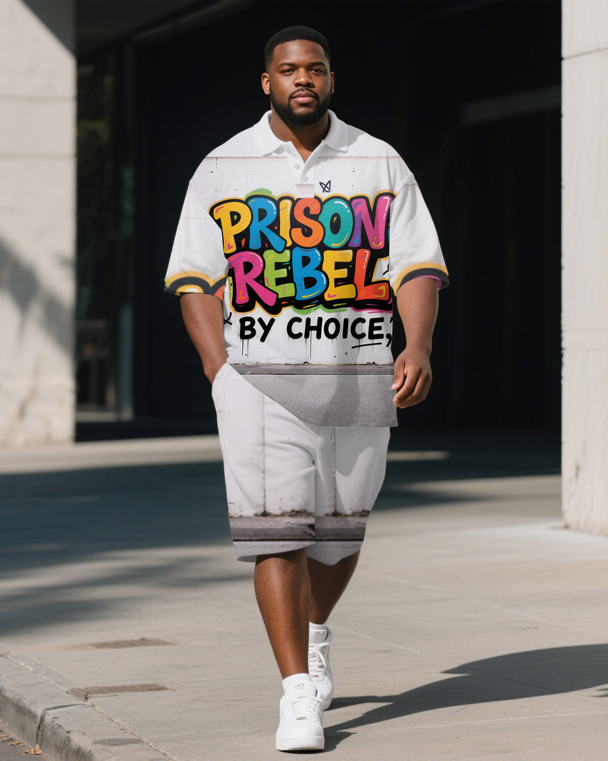 Big & Tall Graphic Graffiti Polo Shorts Set for big men view 1