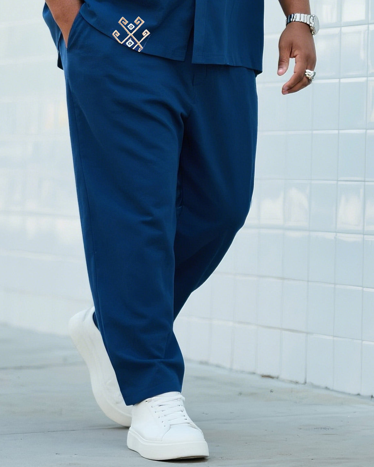 Big & Tall Blue Graphic T-Shirt Pants Set for big men view 3