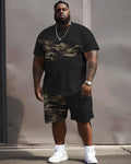 Big & Tall Black Camouflage T-Shirt Shorts Set for big men view 2
