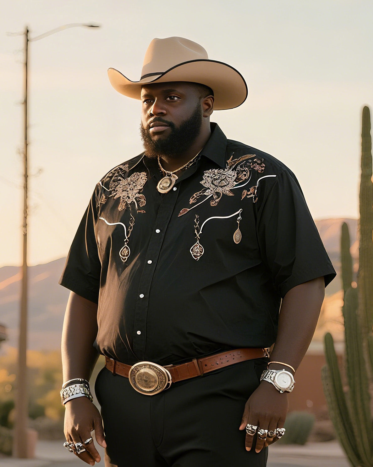 Big & Tall Western T-Shirt Pants Set for big men view 2