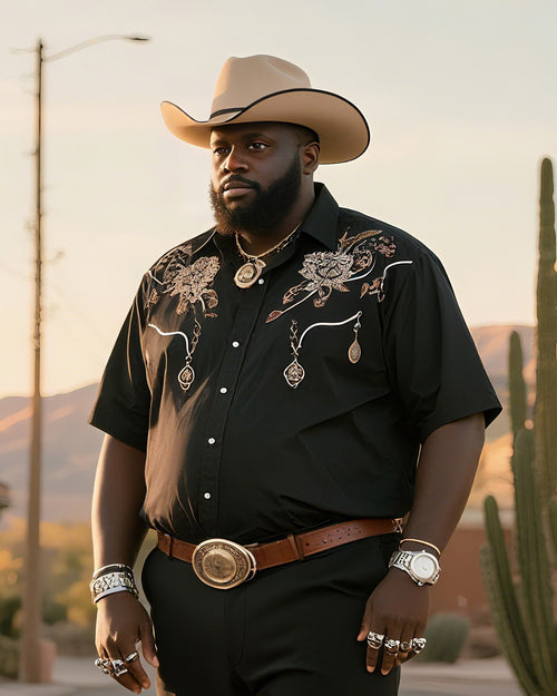 Big & Tall Western T-Shirt Pants Set for big men view 2