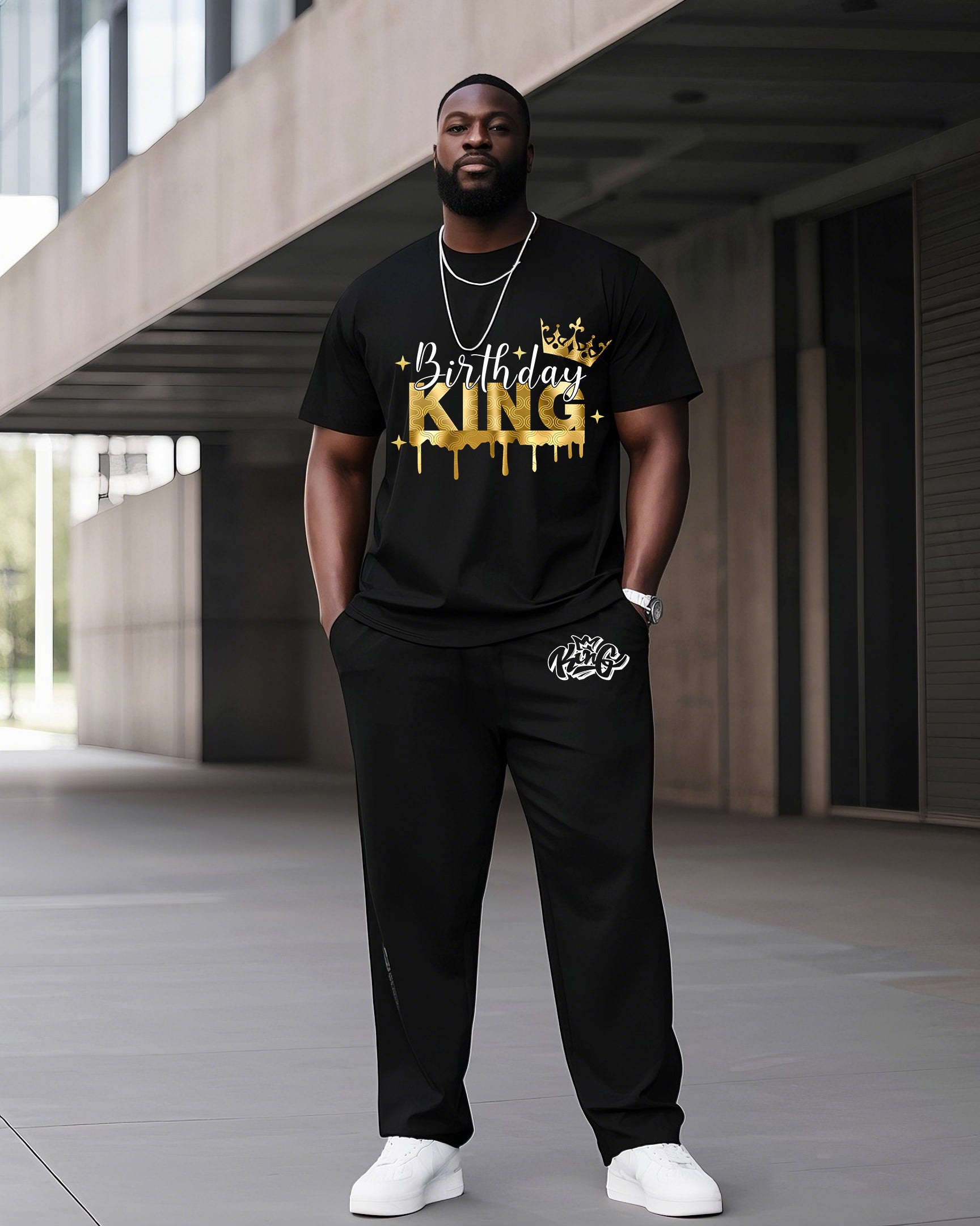 Big & Tall Black Graphic Two-piece Set for big men view 1