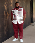 Big & Tall Red Gradient Geometric Shirt Pants Set for big men view 1