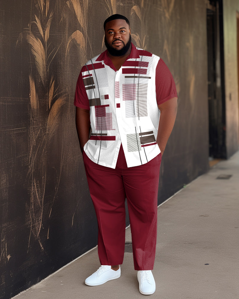 Big & Tall Red Gradient Geometric Shirt Pants Set for big men view 1
