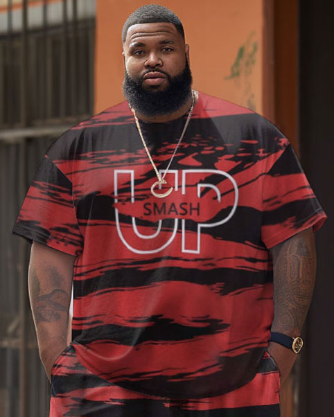 Big & Tall Geometric Graphic Streetwear Two-piece Set for big men view 3