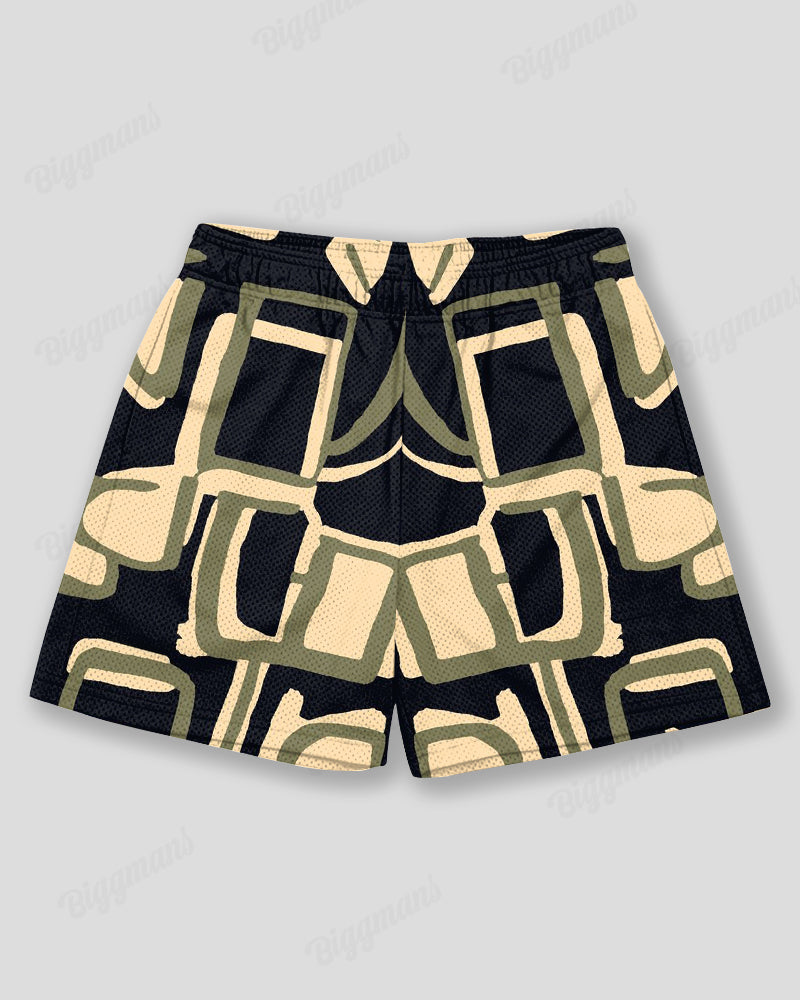 Big & Tall Black Green Geometric Athletic Shorts for big men
