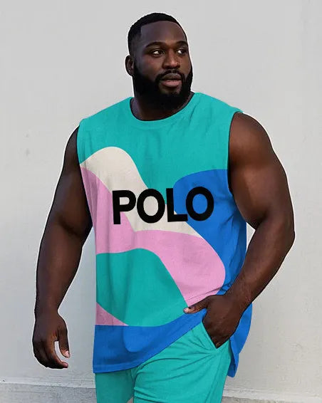 Big & Tall Colorblock Graphic Vest Pants Set for big men view 2