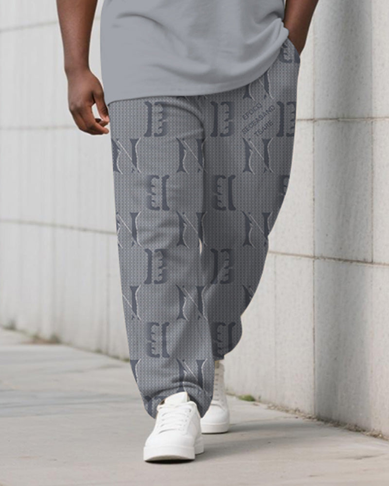 Big & Tall Gray Geometric Graphic Vest Pants Set for big men view 3