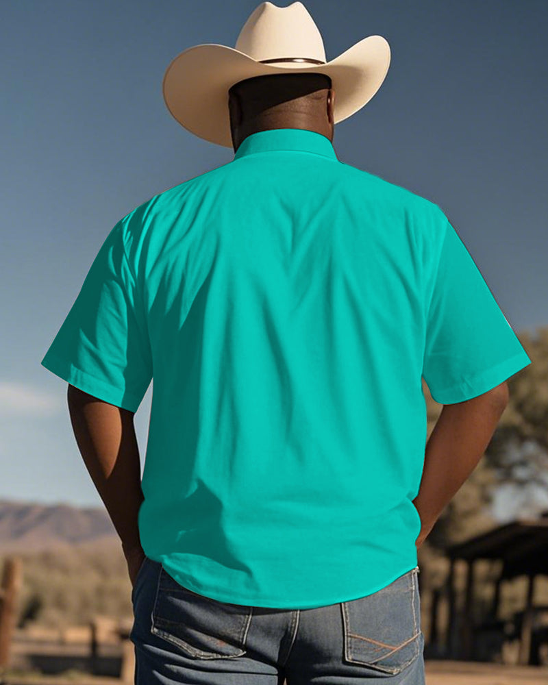 Big & Tall Green Western Graphic Short Sleeve Shirt for big men view 2