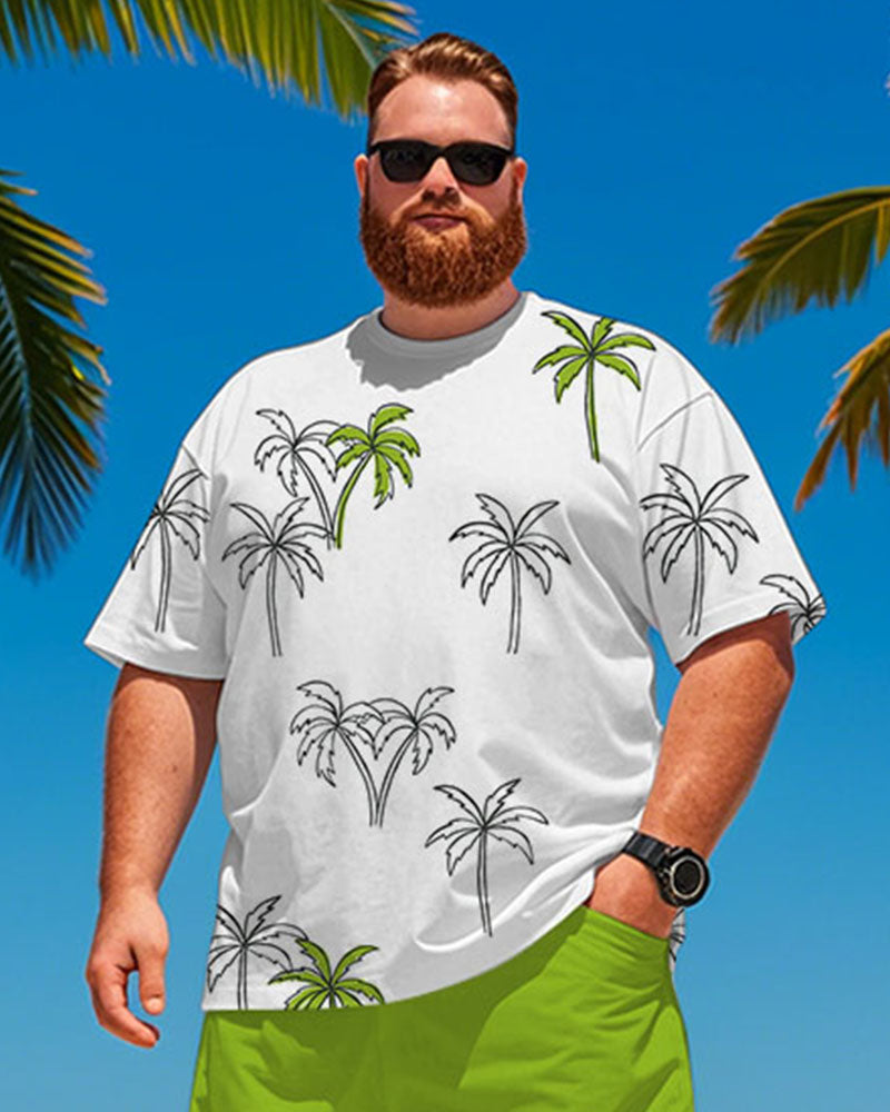 Big & Tall Green Hawaiian Graphic T-Shirt Shorts Set for big men view 2