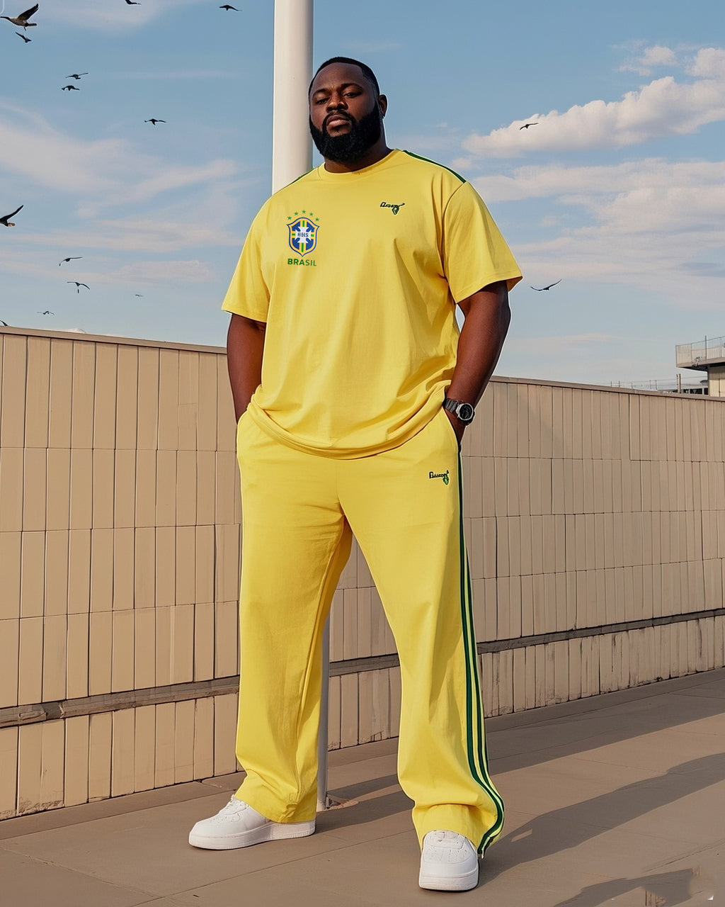 Big & Tall Striped Athletic T-Shirt Pants Set for big men view 1