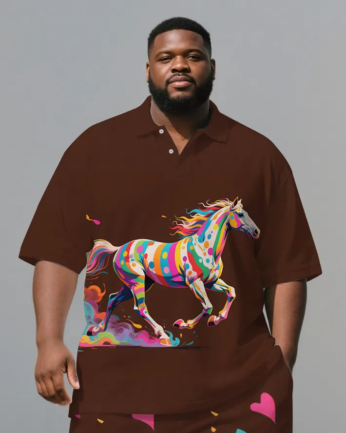Big & Tall Graffiti Streetwear Polo Shorts Set for big men view 2