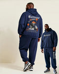 Big & Tall Blue Graphic Hoodie Sweatpants Set for big men view 1