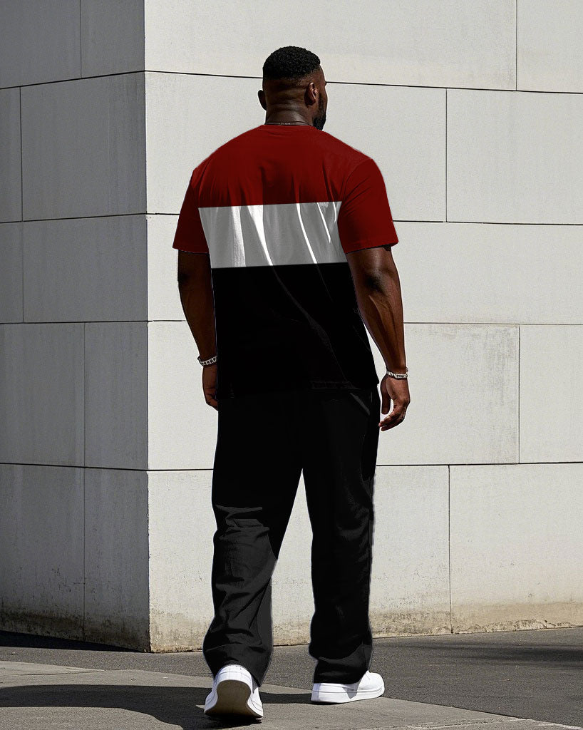 Big & Tall Black White Colorblock T-Shirt Pants Set for big men view 4