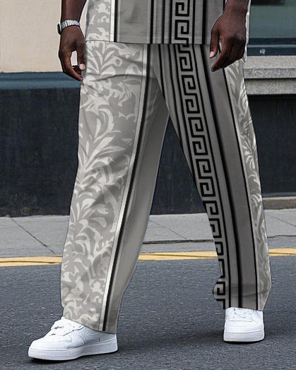 Big & Tall Geometric Floral T-Shirt Pants Set for big men view 3