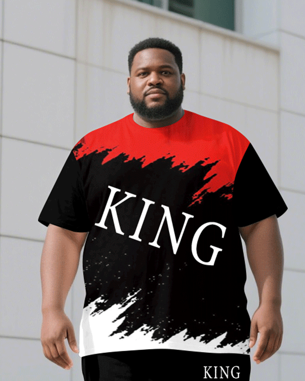 Big & Tall Black White Graphic T-Shirt Pants Set for big men view 2