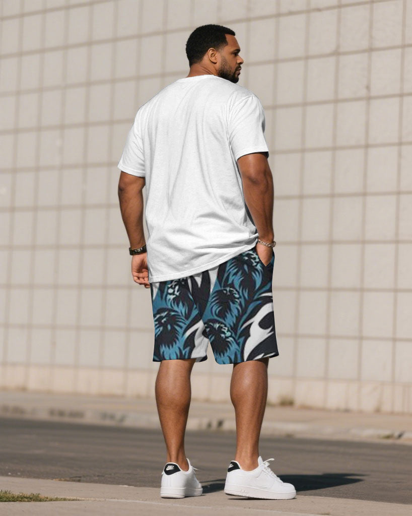 Big & Tall White Graphic T-Shirt Shorts Set for big men view 4