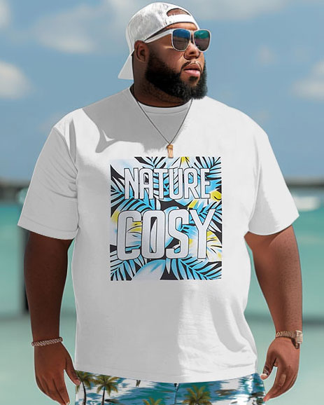 Big & Tall Hawaiian Graphic T-Shirt Shorts Set for big men view 3