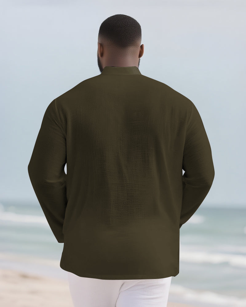 Big & Tall Solid Color Patchwork Long Sleeve Shirt for big men view 11