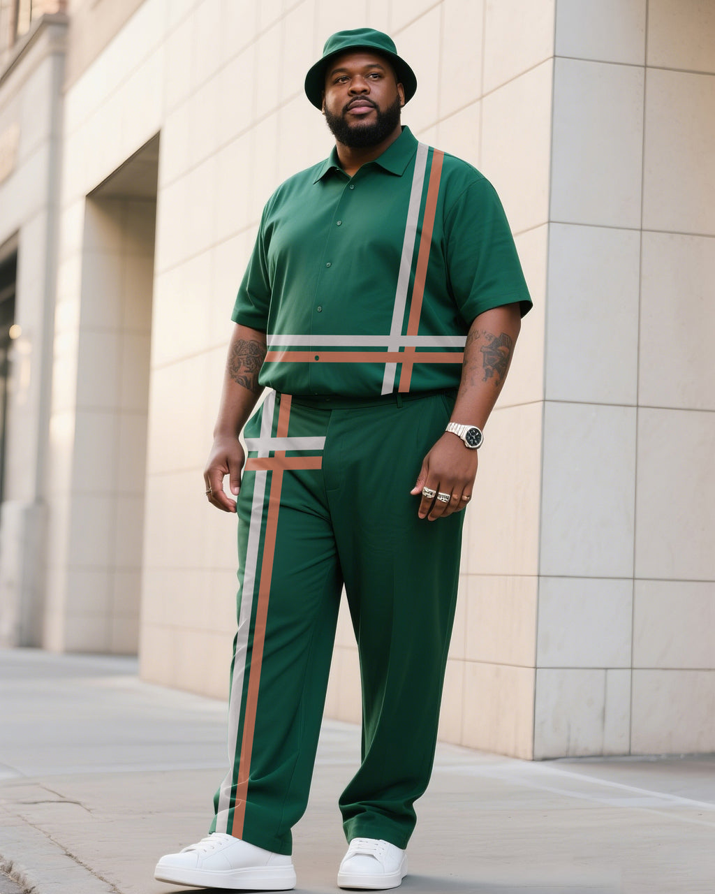 Big & Tall Colorblock Striped T-Shirt Pants Set for big men view 1