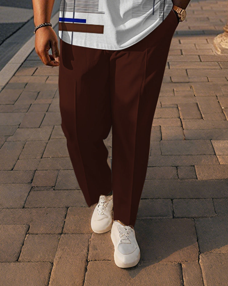 Big & Tall Brown Colorblock T-Shirt Pants Set for big men view 3