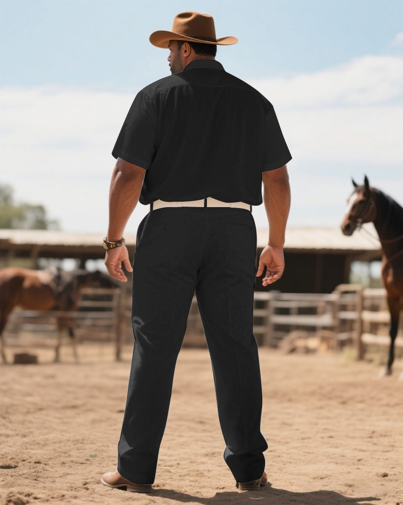 Big & Tall Gray Western Denim T-Shirt Pants Set for big men view 4