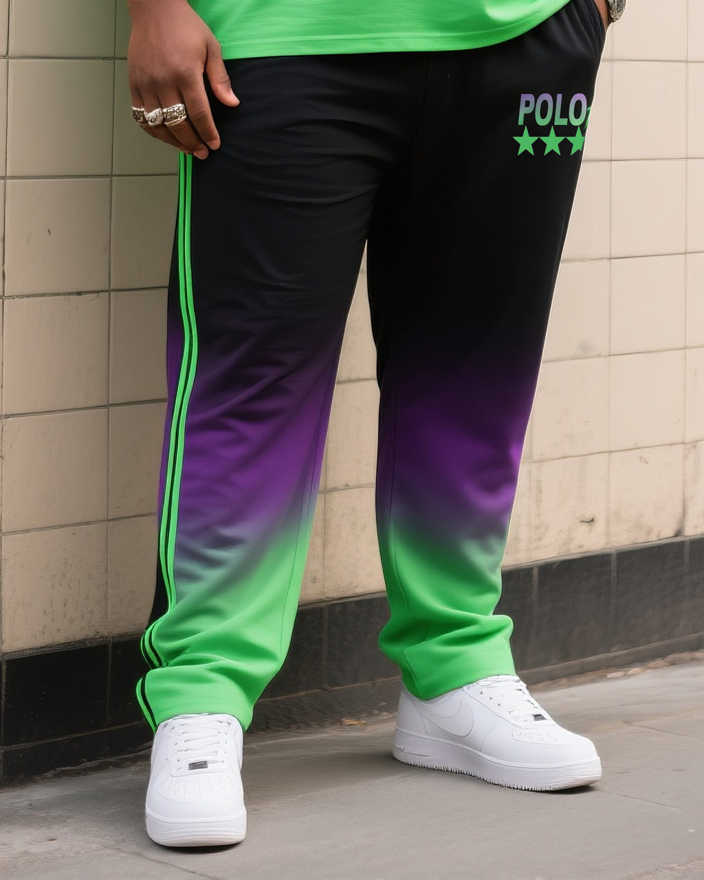 Big & Tall Gradient Athletic T-Shirt Pants Set for big men view 3