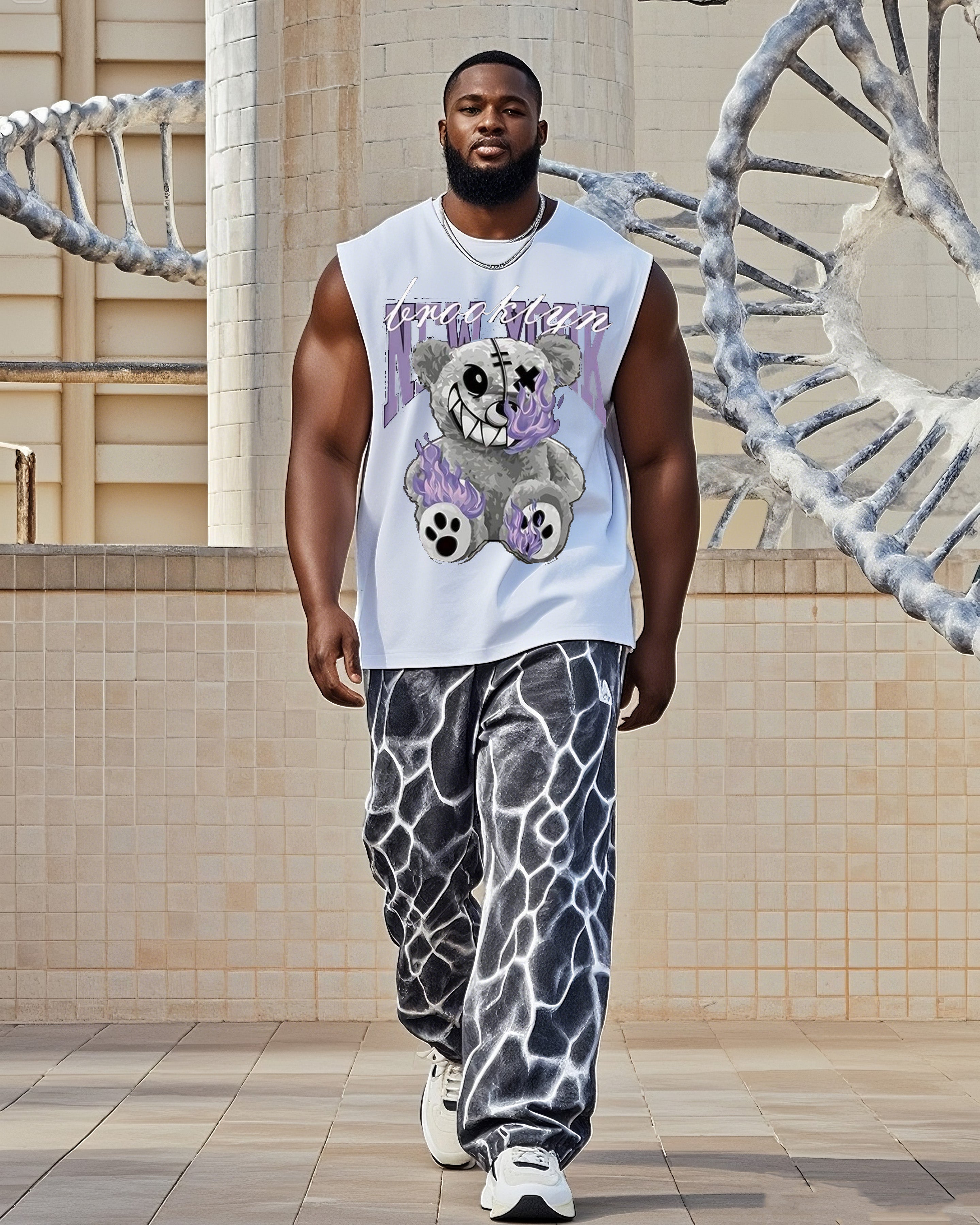 Big & Tall Graphic Vest Pants Set for big men view 1