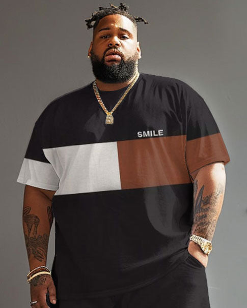 Big & Tall Colorblock Streetwear T-Shirt Shorts Set for big men view 3