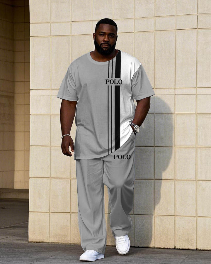 Big & Tall Black White Colorblock T-Shirt Pants Set for men view 1