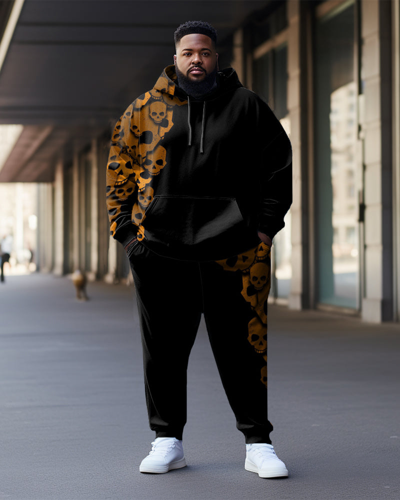 Big & Tall Colorblock Skull Hoodie Sweatpants Set for big men view 1